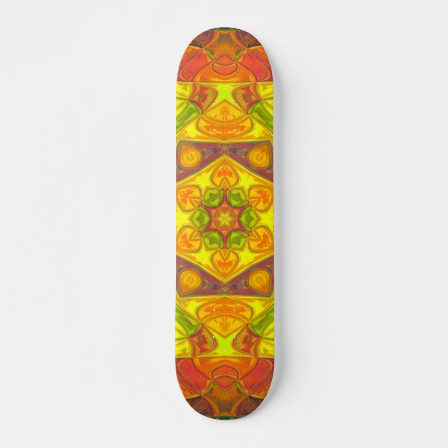 Mosaic Mandala Flower Yellow Orange and Purple Skateboard (Front)