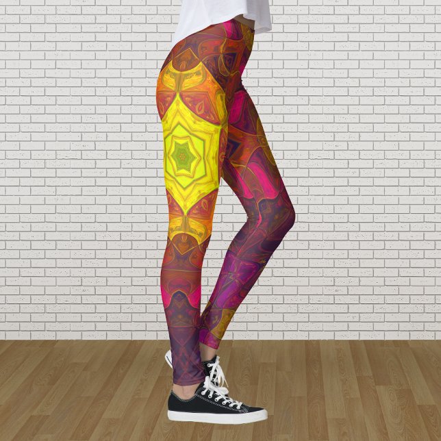Mosaic Mandala Flower Yellow Pink and Purple Leggings (Creator Uploaded)