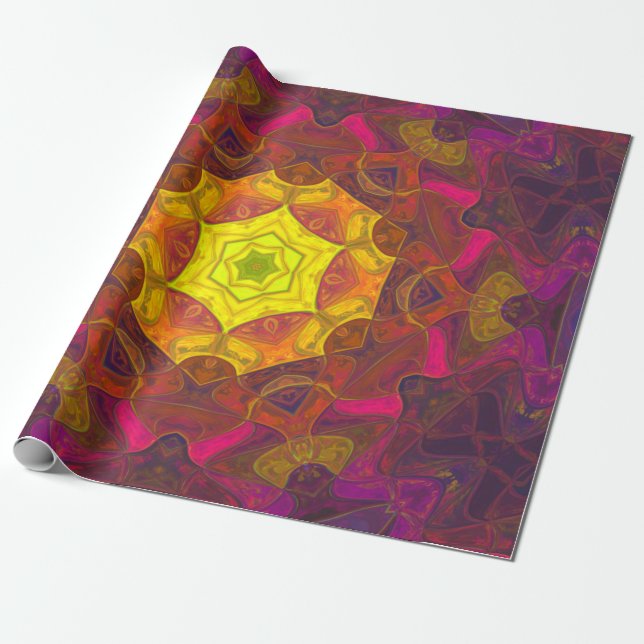Mosaic Mandala Flower Yellow Pink and Purple Wrapping Paper (Unrolled)