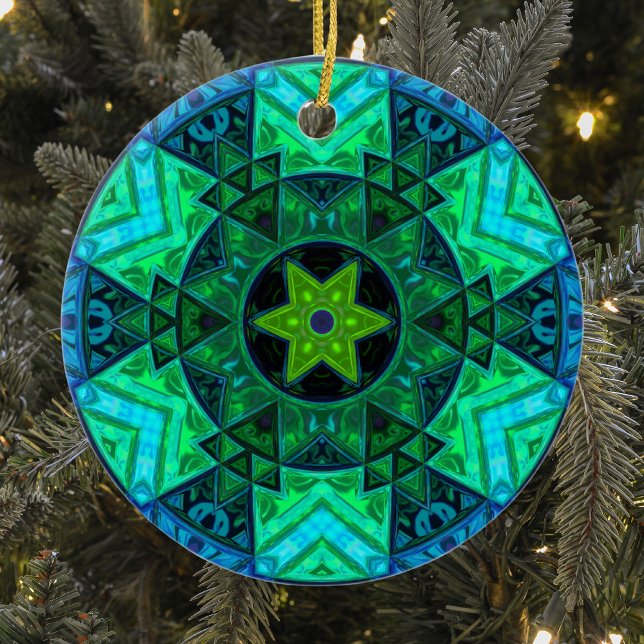 Mosaic Mandala Green and Blue Ceramic Tree Decoration (Creator Uploaded)