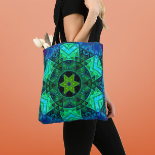 Mosaic Mandala Green and Blue Tote Bag