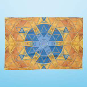 Mosaic Mandala Orange and Blue Tea Towel