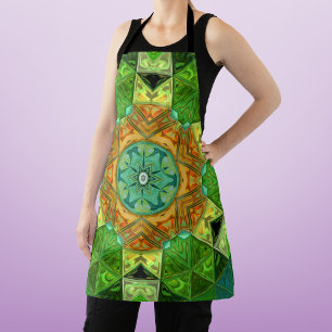 Mosaic Mandala Orange and Green Apron
