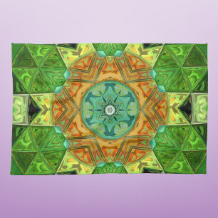 Mosaic Mandala Orange and Green Tea Towel