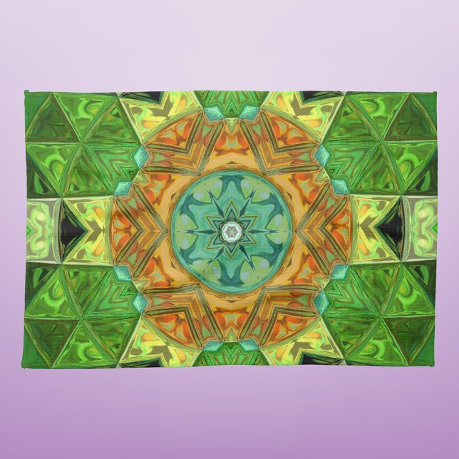 Mosaic Mandala Orange and Green Tea Towel (Creator Uploaded)