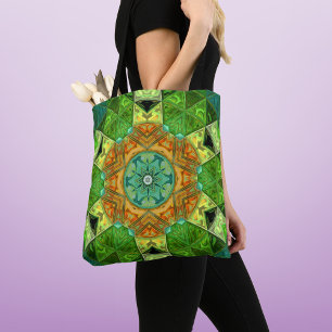 Mosaic Mandala Orange and Green Tote Bag