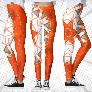 Mosaic Mandala Orange and White Leggings