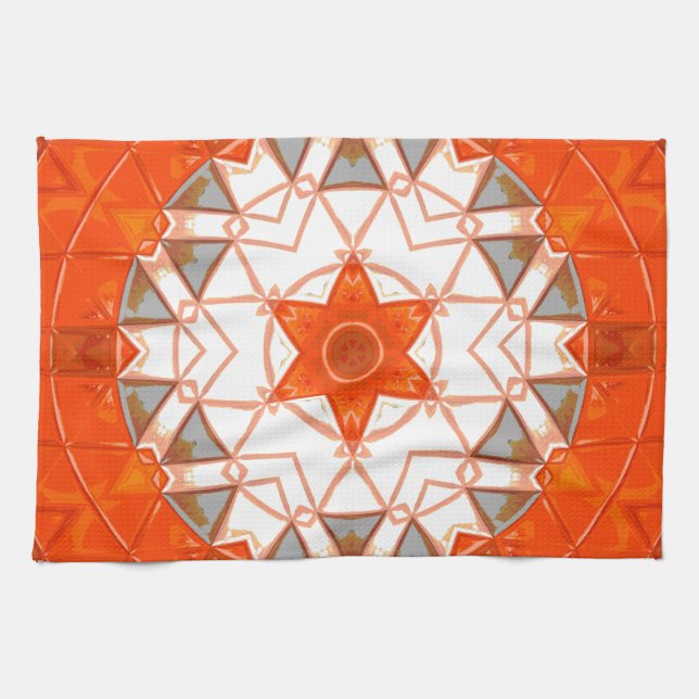 Mosaic Mandala Orange and White Tea Towel (Horizontal)