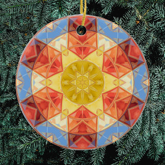 Mosaic Mandala Orange Blue and Yellow Ceramic Tree Decoration