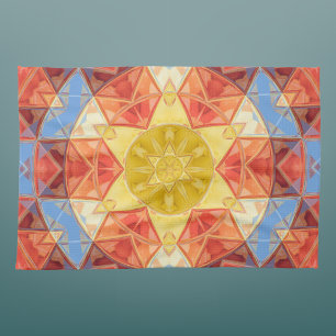 Mosaic Mandala Orange Blue and Yellow Tea Towel