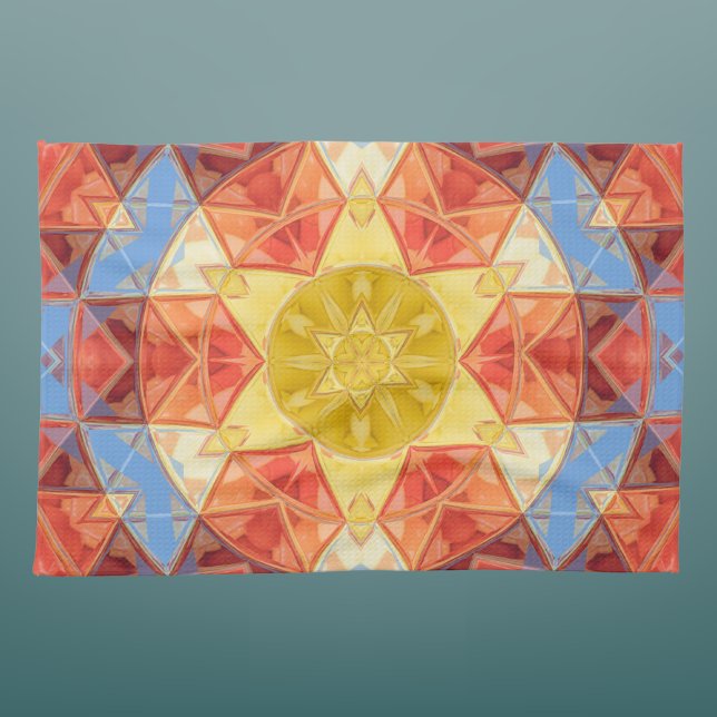 Mosaic Mandala Orange Blue and Yellow Tea Towel (Creator Uploaded)