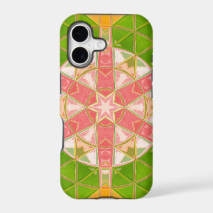 Mosaic Mandala Orange Green and Pink