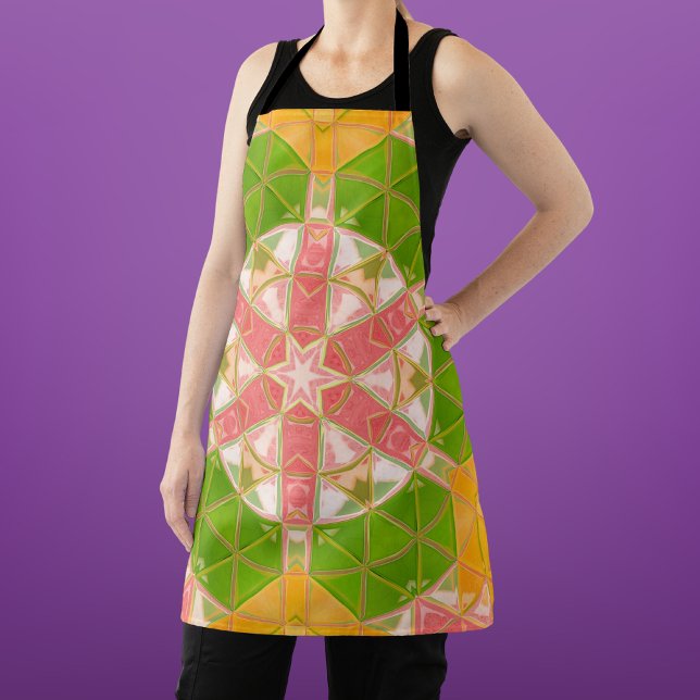Mosaic Mandala Orange Green and Pink Apron (Creator Uploaded)