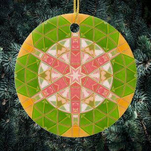Mosaic Mandala Orange Green and Pink Ceramic Tree Decoration
