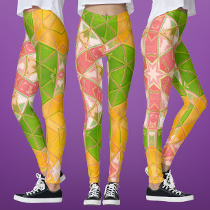Mosaic Mandala Orange Green and Pink Leggings