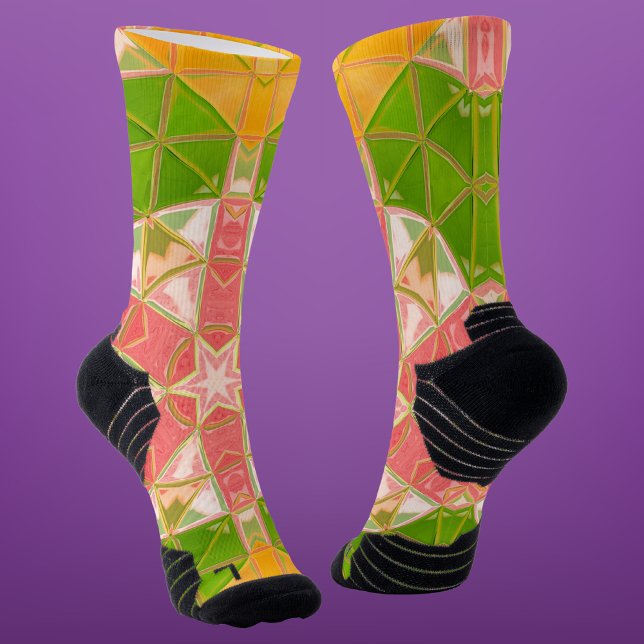 Mosaic Mandala Orange Green and Pink Socks (Creator Uploaded)