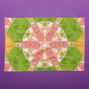 Mosaic Mandala Orange Green and Pink Tea Towel