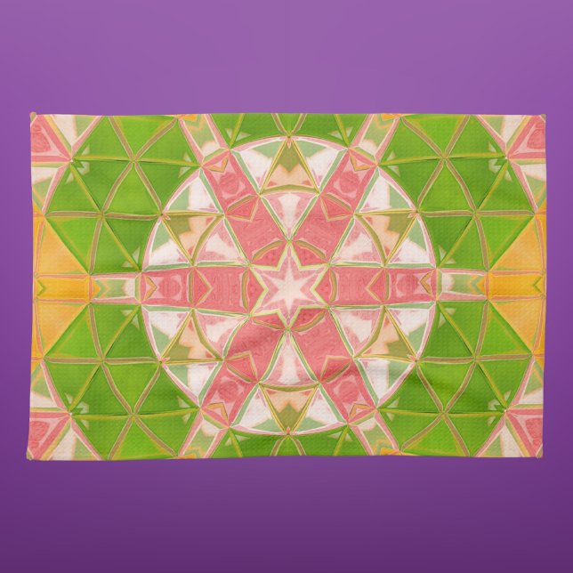 Mosaic Mandala Orange Green and Pink Tea Towel (Creator Uploaded)