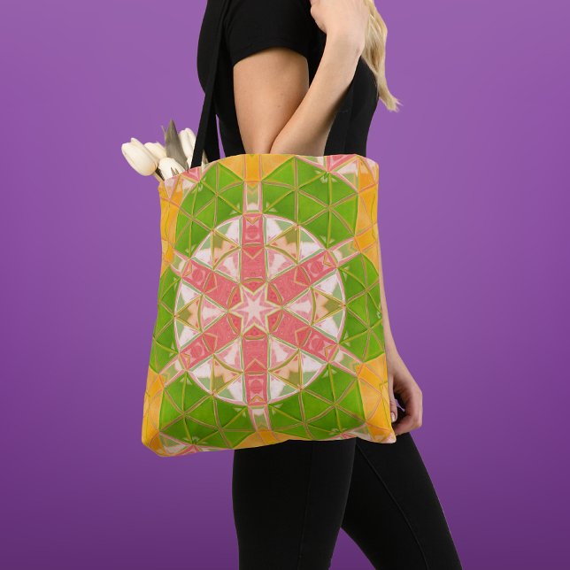 Mosaic Mandala Orange Green and Pink Tote Bag (Creator Uploaded)