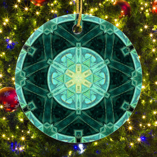 Mosaic Mandala Teal and Yellow Ceramic Tree Decoration