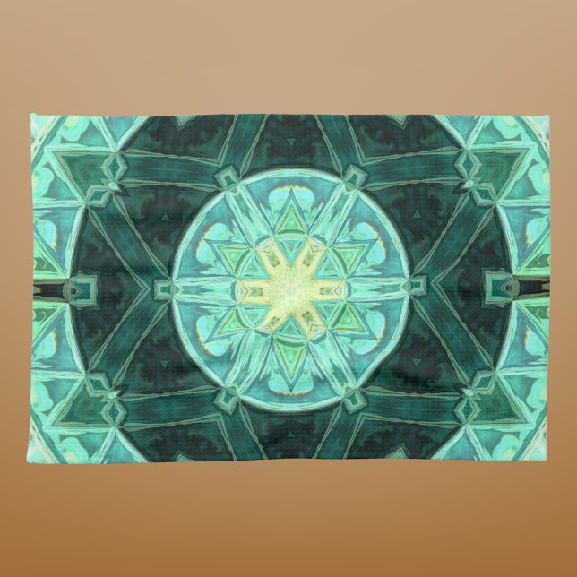 Mosaic Mandala Teal and Yellow Tea Towel (Creator Uploaded)