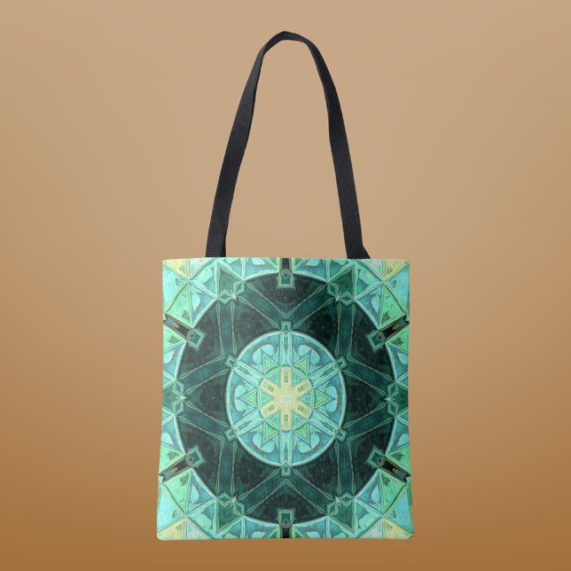 Mosaic Mandala Teal and Yellow Tote Bag (Creator Uploaded)