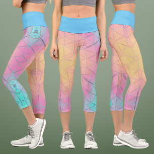 Mosaic Mandala Yellow Pink and Blue Capri Leggings