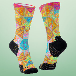 Mosaic Mandala Yellow Pink and Blue Socks