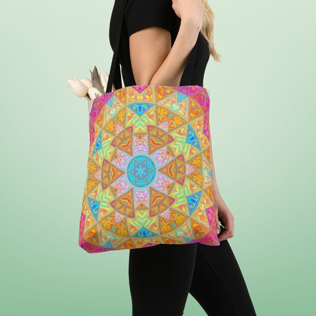 Mosaic Mandala Yellow Pink and Blue Tote Bag (Creator Uploaded)
