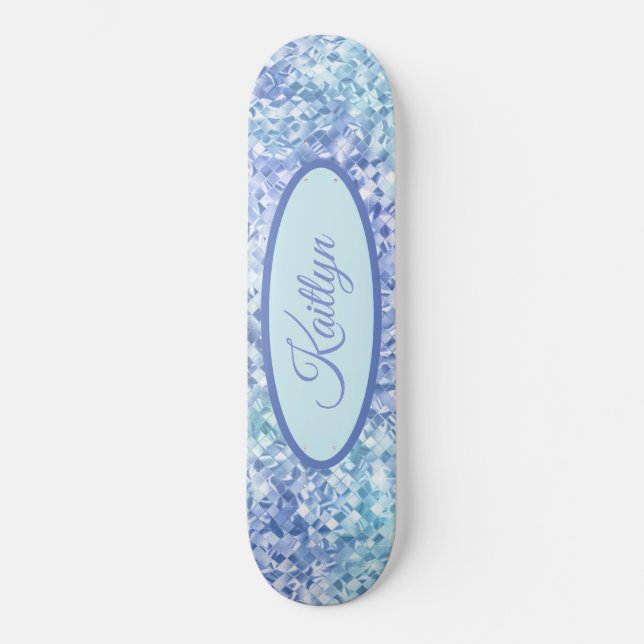 Mosaic Marble Swirl Sheen Editable Nameplate Skateboard (Front)