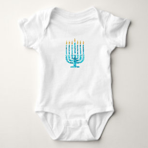 Mosaic Menorah Blue Hanukkah Lights Jewish Faith Baby Bodysuit