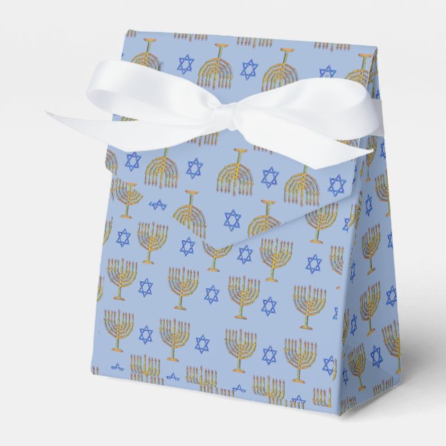 Mosaic Menorahs + Stars Favour Box (Front Side)