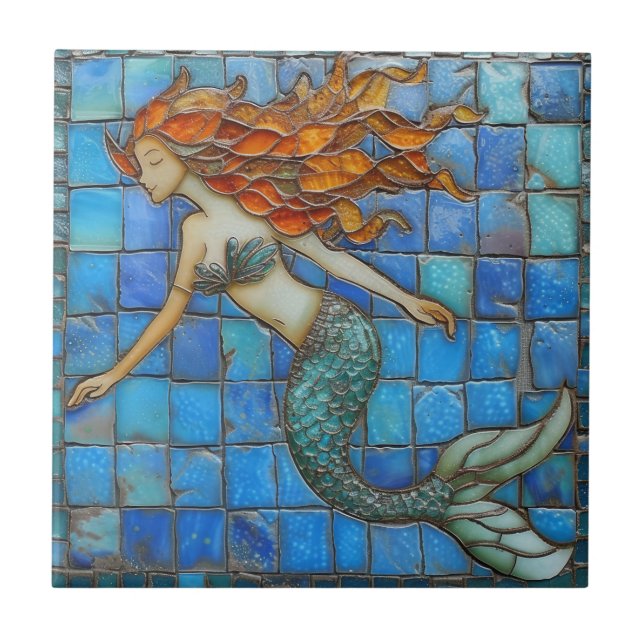 Mosaic Mermaid Aqua Marine Tile (Front)