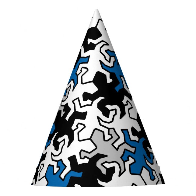 Mosaic Mirror Geckos Pattern - blue black white Party Hat (Front)