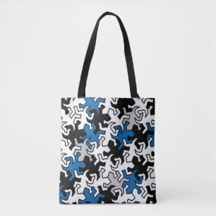 Mosaic Mirror Geckos Pattern - blue black white Tote Bag