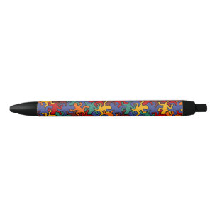 Mosaic Mirror Geckos Pattern - earth colours Black Ink Pen