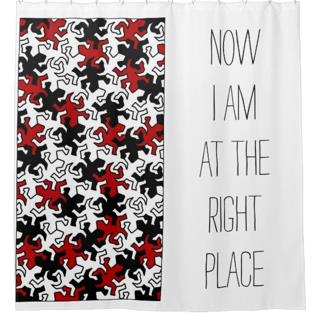 Mosaic Mirror Geckos Pattern - red black white Shower Curtain (Front)