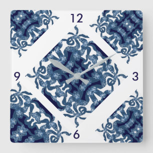 Mosaic Modern Wall Clock on Navy Blue & White