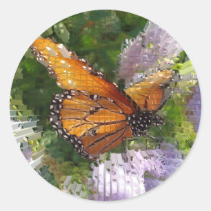 Mosaic Monarch Butterfly on Flowers Artistic Photo Classic Round Sticker