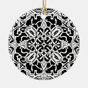 Mosaic Moroccan Tile Pattern in Black and White Ceramic Tree Decoration