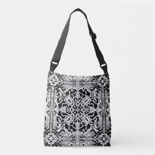 Mosaic Moroccan Tile Pattern in Black and White  Crossbody Bag
