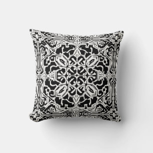 Mosaic Moroccan Tile Pattern in Black and White Cushion
