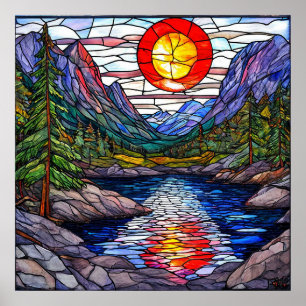 🧩 Mosaic Mountain Lake Forest Scenic Nature Wall  Poster