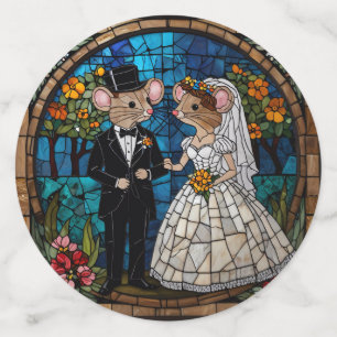 Mosaic Mouse Wedding Couple Stained Glass Effect. Confetti