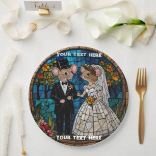 Mosaic Mouse Wedding Couple Stained Glass Effect. Paper Plate