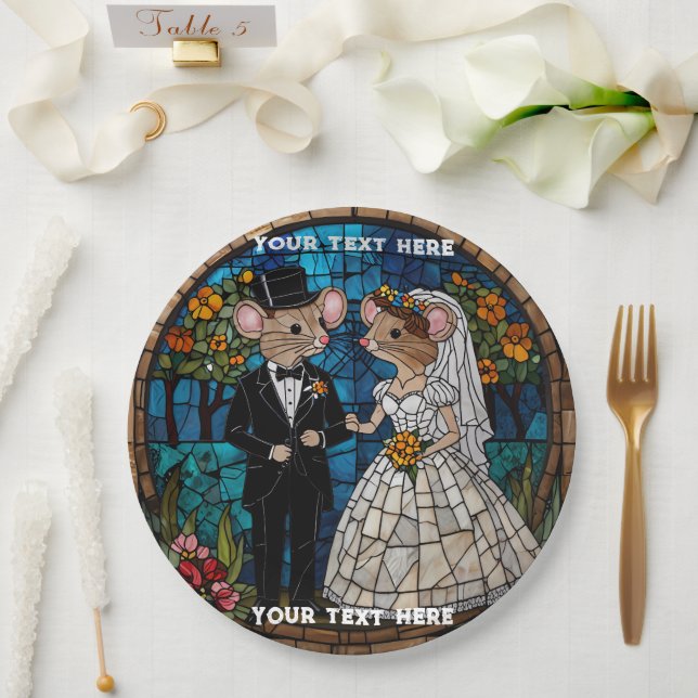 Mosaic Mouse Wedding Couple Stained Glass Effect. Paper Plate (Wedding)