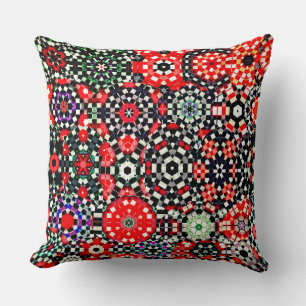 Mosaic of kaleidoscope chess hexagon, red black to cushion