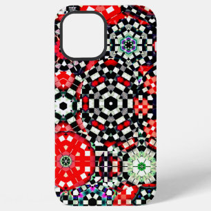 Mosaic of kaleidoscope chess hexagon, red black to iPhone 12 pro max case