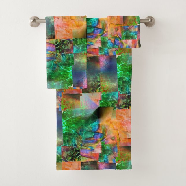 Mosaic  of messy textures with detachment illusion bath towel set (Insitu)