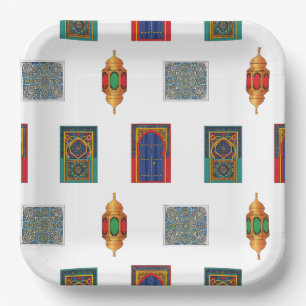 Mosaic of Moroccan doors and lanterns Paper Plate